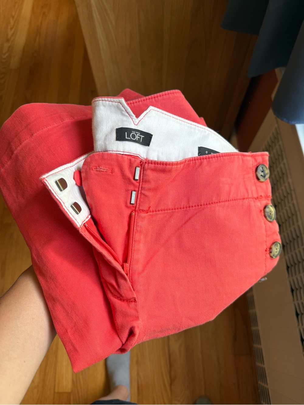 LOFT Coral Pink Button-Detail Cropped Pants